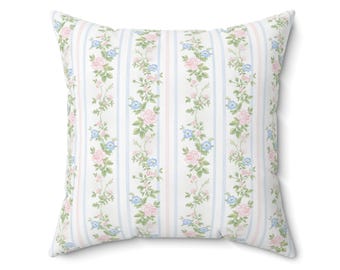 Decorative Floral Pillow Throw Pink Blue Shabby Chic Cottagecore Coquette Victorian Flower Botanical Pillow Baby Nursery Square Pillow