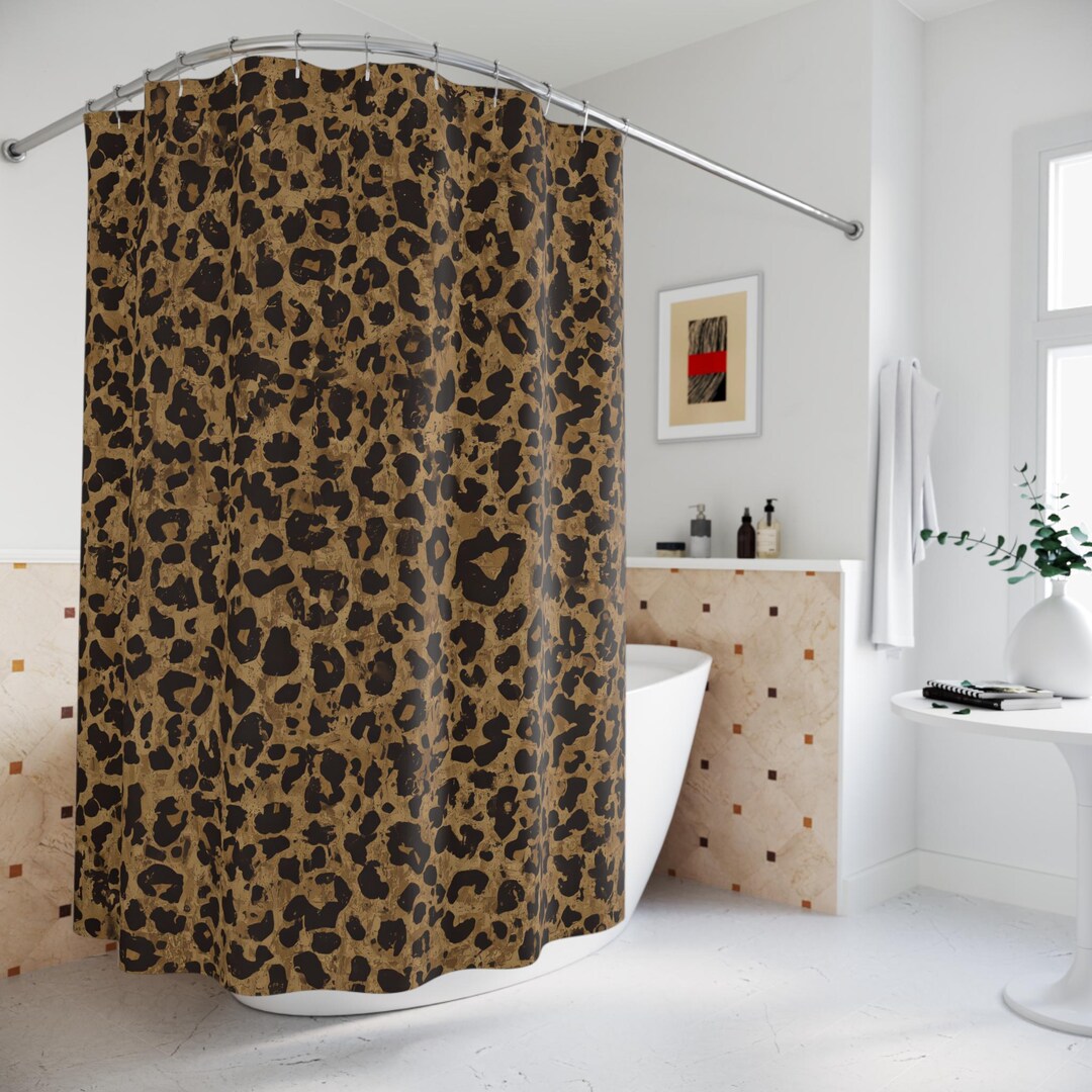 Leopard Print Shower Curtain | Brown Animal Print Bathroom Decor - Etsy