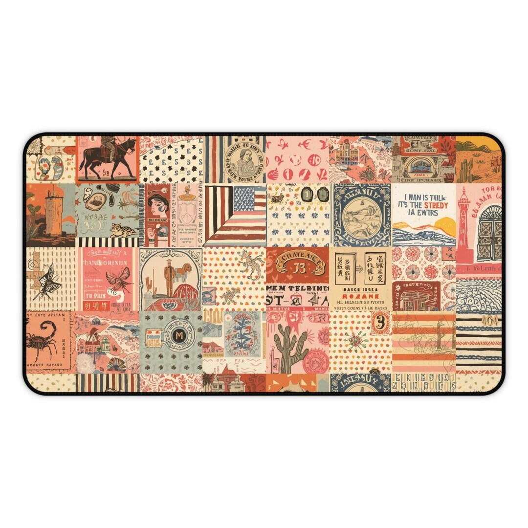 Vintage Western Patchwork Desk Mat | Retro Cowboy Desert Collage - Etsy