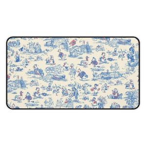 Bureauonderlegger vintage winter toiletpapier | blauwe crèmekleurige illustratie muisschaatsers