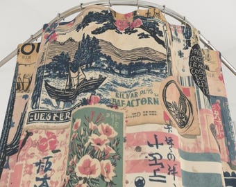 Vintage Asian Preppy Collage Shower Curtain | Retro Travel Postcard Patchwork