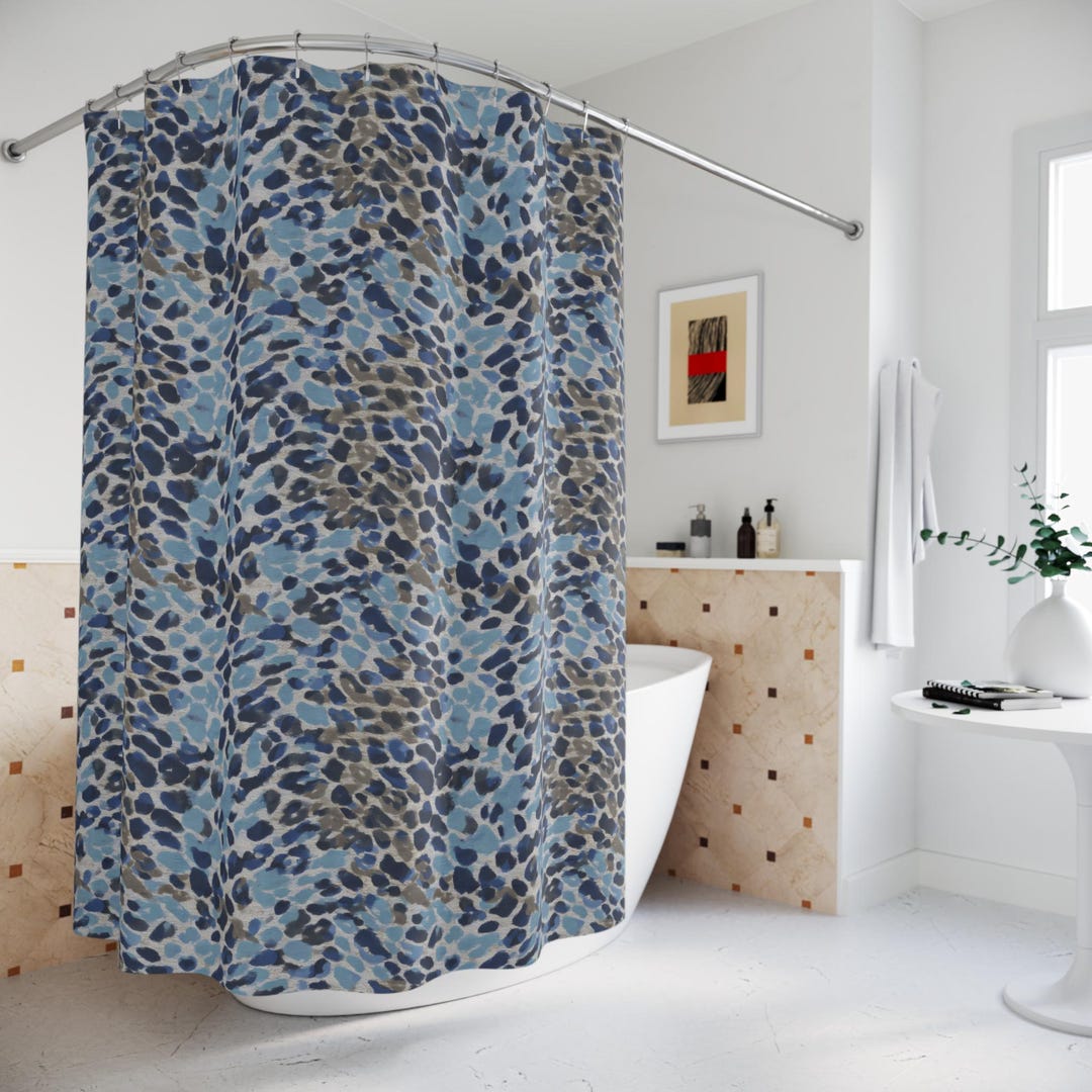 Blue Watercolor Leopard Shower Curtain | Abstract Animal Print Bathroom ...