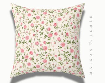 Decorative Floral Pillow Throw Pink Green Roses Shabby Chic Cottagecore Coquette Victorian Botanical Pillow Baby Nursery Square Pillow