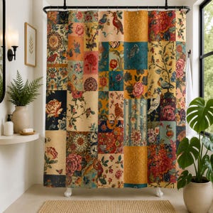Boho Floral Patchwork Shower Curtains