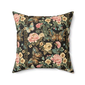 Dark Botanical Butterfly Pillow, Cozy Home Decor, Floral Cushion, Gift for Nature Lovers, Boho Throw Pillow, Vintage Style Pillow