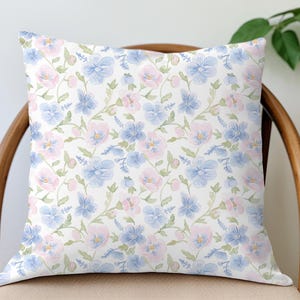 Pink Blue Floral Pillow Shabby Chic Floral Decorative Nursery Pillow | Cottagecore Farmhouse Home Decor | Garden Flowers Botanical
