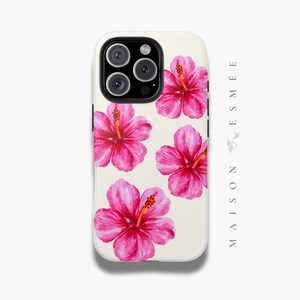 Floral Iphone Case Summer Retro Y2K Floral Hibiscus Flower Cute Aesthetic Pink Girly Botanical Phone Cover