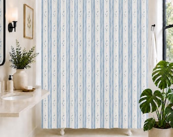 Blue Floral Curtain Shower Cute Coquette Pastel Shower Curtain Farmhouse Coutryhouse
