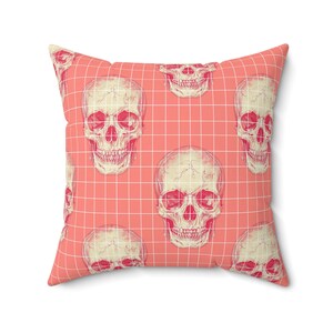 Pink Gothic Skull Throw Pillow, Home Decor, Halloween Accent Cushion, Boho Pillow, Unique Gift for Skulls Lovers, Spooky Decor