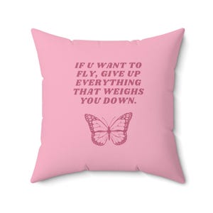 Citation papillon fille mignonne preppy oreiller | Coussin décoratif avec inscription inspirante, coussin décoratif rose