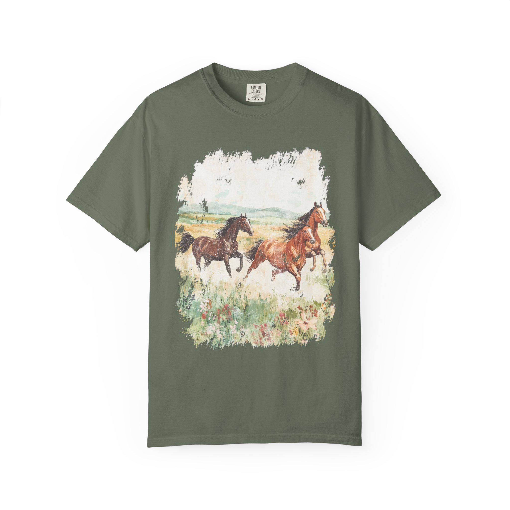 Running Horses T-shirt | Vintage Equestrian Scenic Tee Vintage