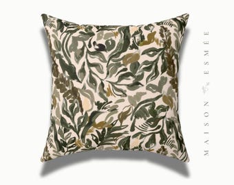 Decorative Throw Pillow Floral Green Bohemian Botanical Square Pillow Accent Pillow Cover Pillow with Insert