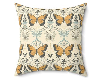 Retro Vintage Cute Butterfly Garden Decorative Pillow, Nature-Inspired Home Decor, Butterfly Throw Cushion Nursery Baby Girl Child Pillow