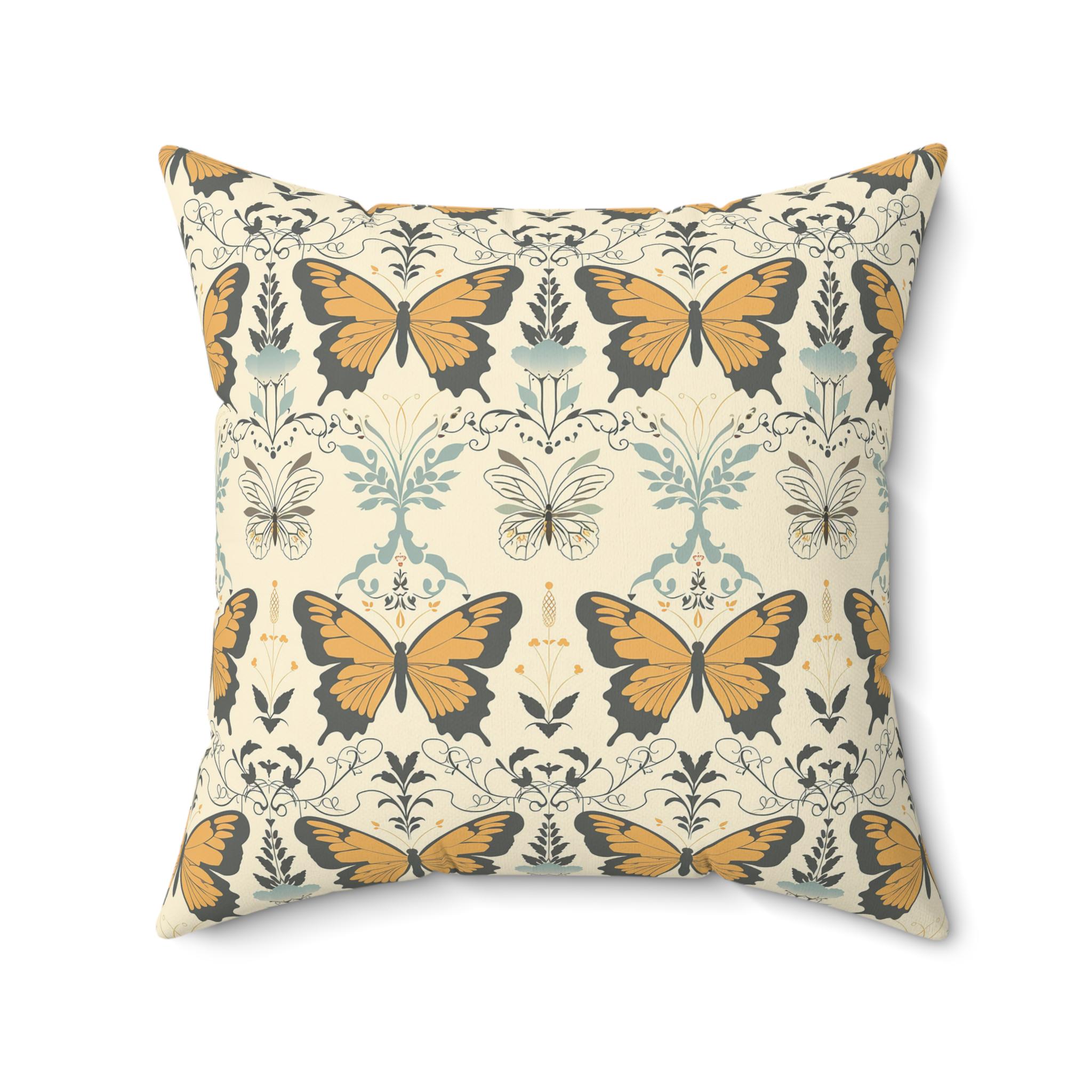 レトロヴィンテージキュートなバタフライガーデン装飾枕、自然に