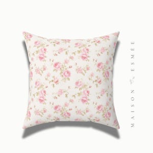 Decorative Floral Pillow Throw Pink Roses Shabby Chic Cottagecore Coquette Victorian Flower Botanical Baby Nursery Floral Print Pillow