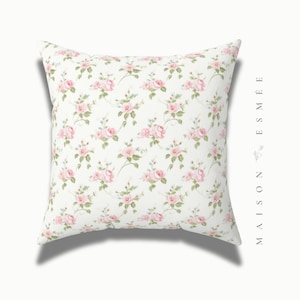 Decorative Floral Pillow Throw Pink Roses Shabby Chic Cottagecore Coquette Victorian Flower Botanical Pillow Baby Nursery Square Pillow