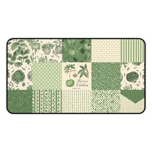 Green Patchwork Vintage Botanical Desk Mat | Mouse Pad