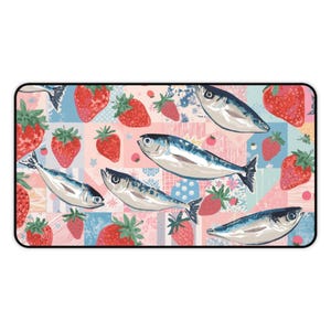 sous-vêtement motif sardines et fraises | Tapis de souris patchwork poissons et fruits