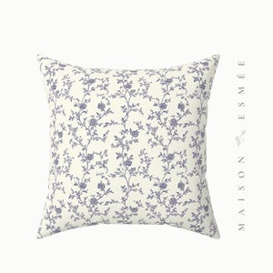 Blue Floral Delicate Floral Print Decorative Pillow - Botanical Chinoiserie Girl Nursery Pillow