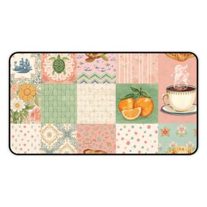 Vintage Patchwork Orangen Schreibtischmatte | Cottagecore Schreibtischunterlage mit Blumenmuster
