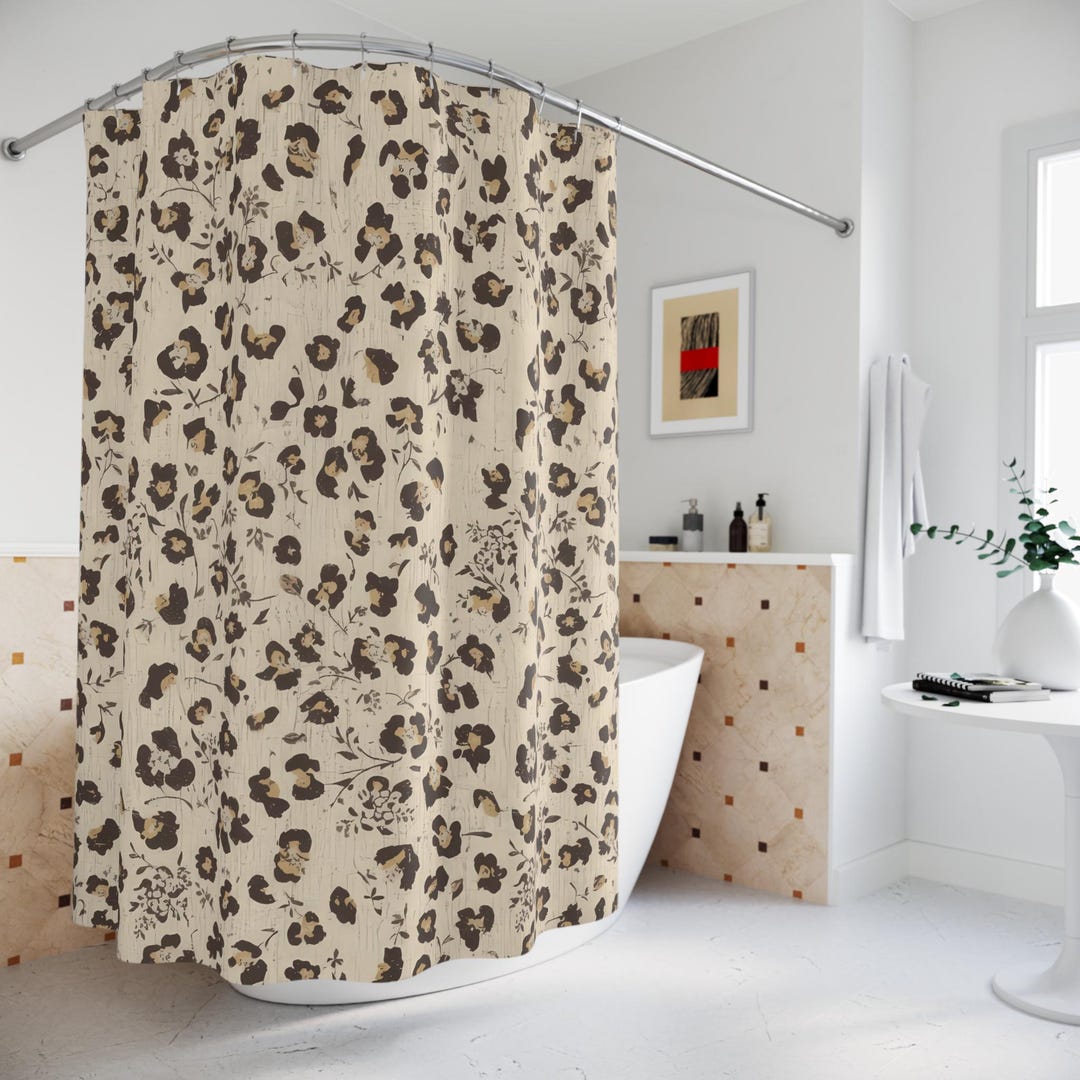 Beige Leopard Print Shower Curtain | Animal Print Bathroom Decor - Etsy