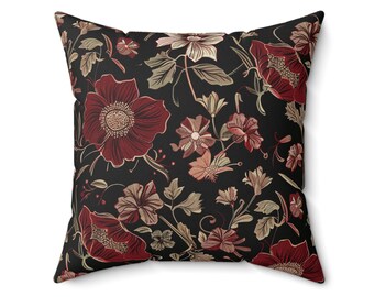Victorian Dark Burgundy Floral Pillow Accent Botanical Red Flower