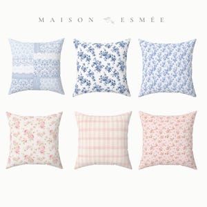 Decorative Pillow Floral Print Accent Pillow Coquette Cottagecore Blue Floral Pillow Toile de Jouy Victorian Romantic