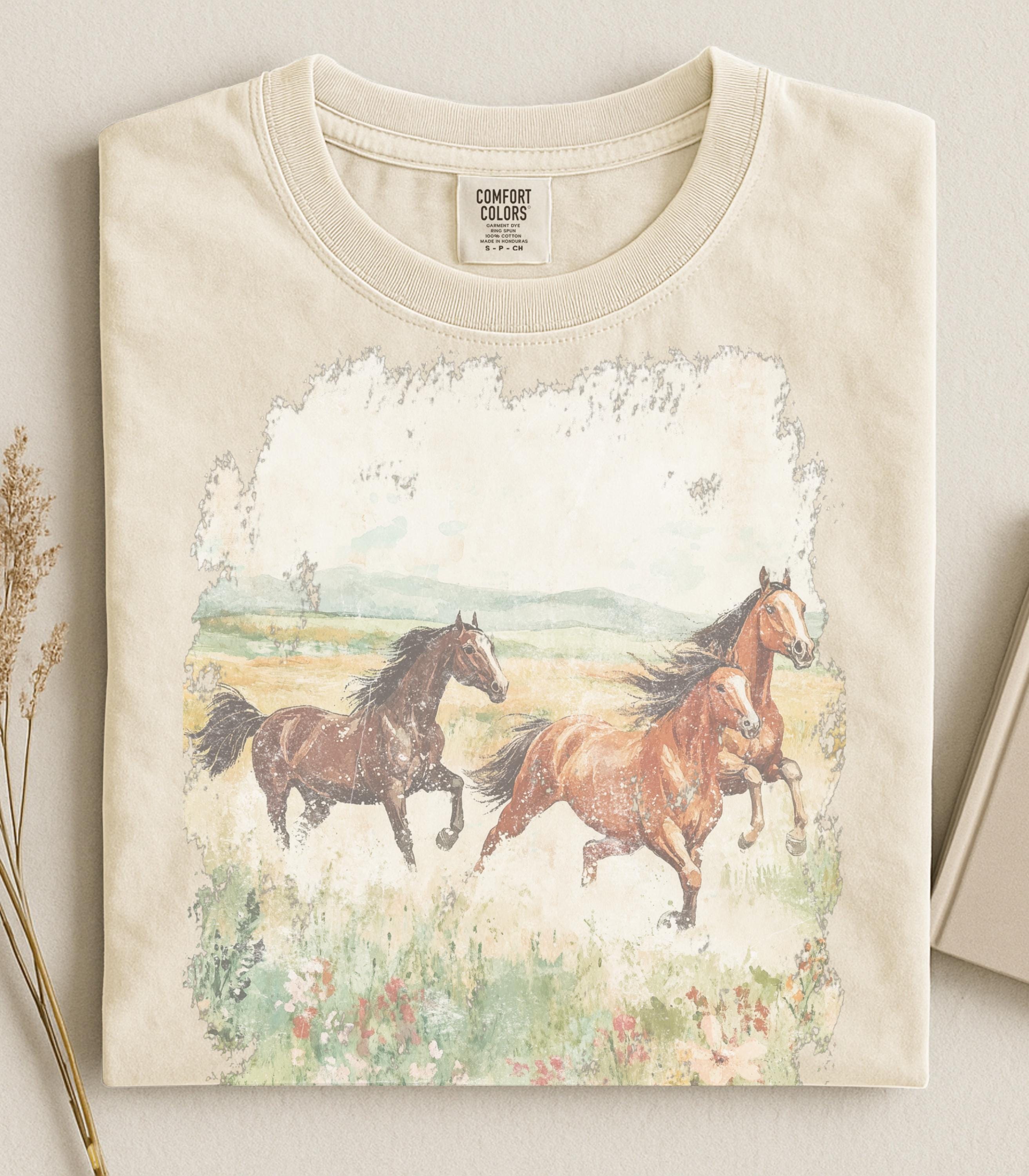 Running Horses T-shirt | Vintage Equestrian Scenic Tee Vintage