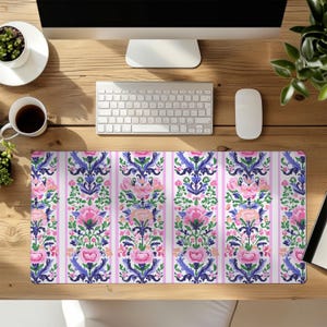 Floral Desk Mat - Cute Pink Preppy Coquette Flower Desk Mat