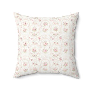 Decorative Floral Pillow Throw Pink Roses Shabby Chic Cottagecore Coquette Victorian Flower Botanical Pillow Baby Nursery Square Pillow