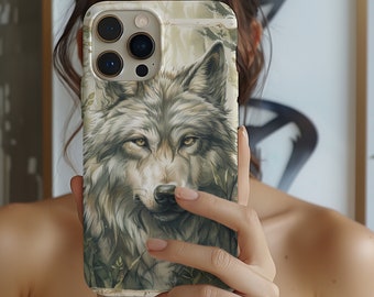 Wolf iPhone Case Forest Animal Woodland Phone Case Phone Case, iPhone 11 12 13 Mini 14 15 Pro Max Hard Iphone Case Retro Vintage