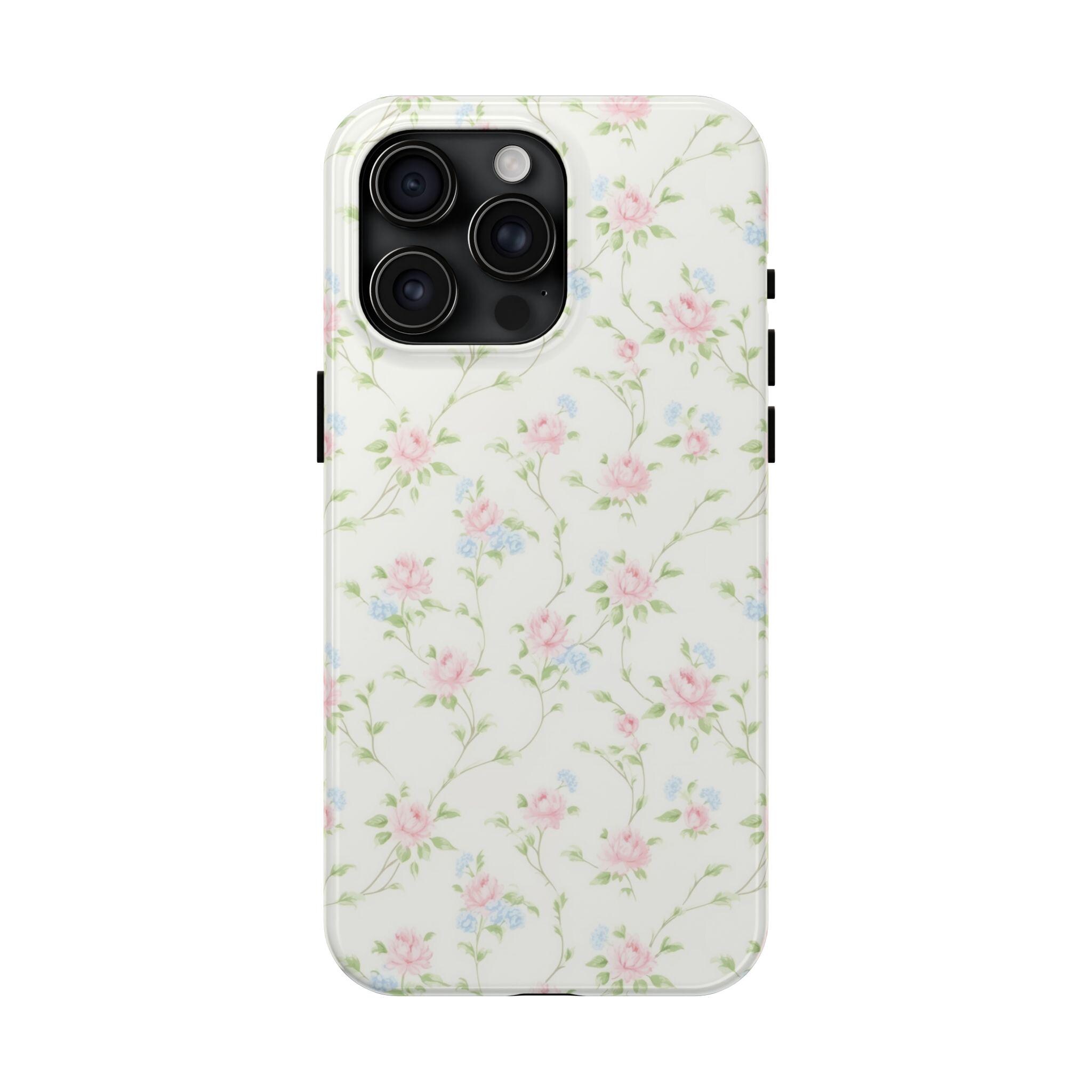 Coquette iPhone 15 Pro Case Shabby Cute Pink Blue Floral Lace