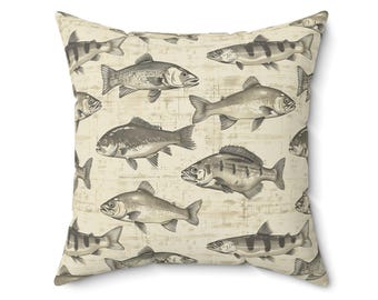Decoratief kussen vissen, gezellig huisaccent, cadeau voor buitenliefhebber, nautisch decor, appartementaccessoires