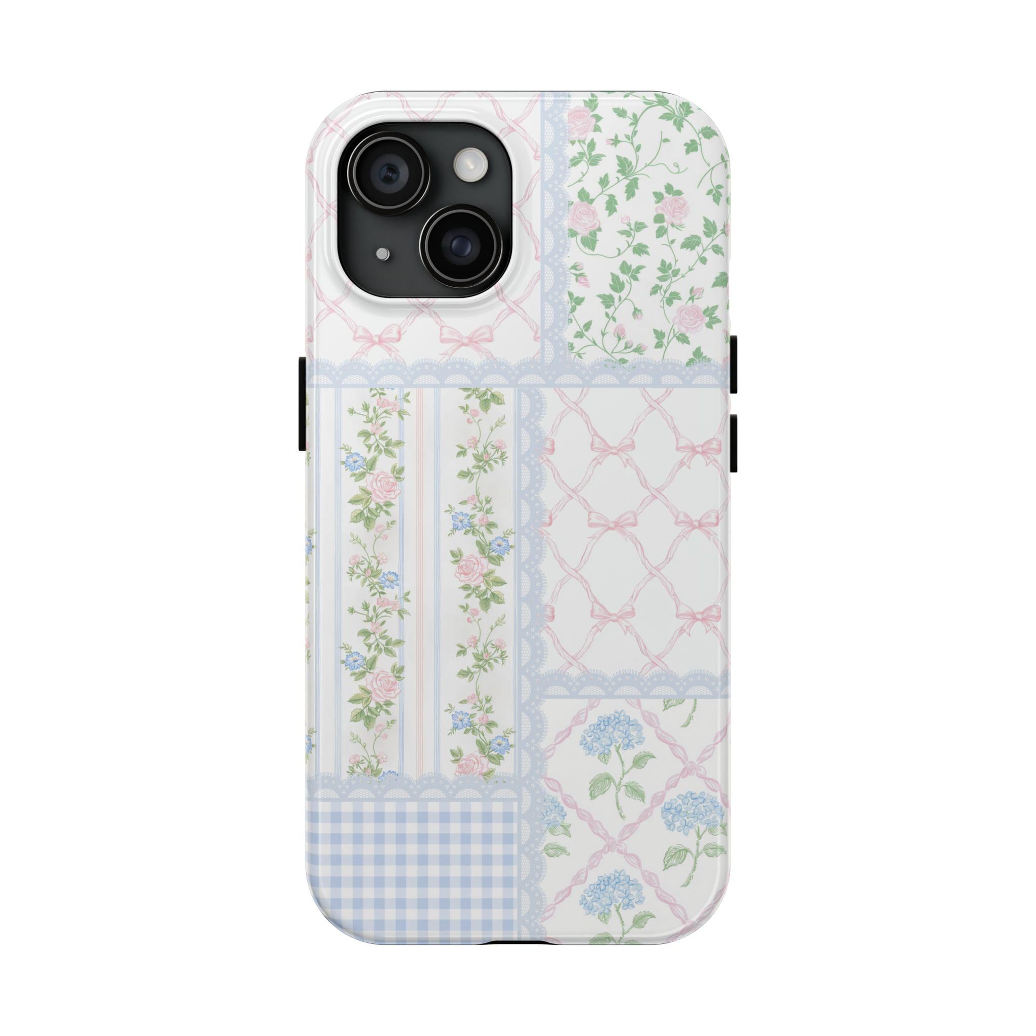 iPhone 16 Pro Case Blue Floral Coquette Collage Aesthetic Cottagecre Bow iPhone Case