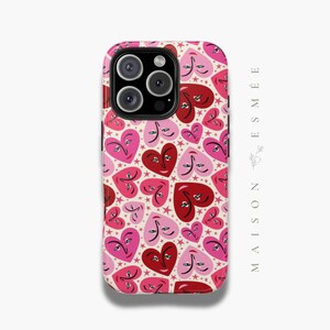 Cute Heart Pattern Phone Case, Trendy Tough Phone Covers for Teens, Valentine&#39;s Day Gift, Aesthetic Boho iPhone Case