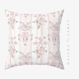 Decorative Floral Pillow Throw Pink Roses Shabby Chic Cottagecore Coquette Victorian Flower Botanical Pillow Baby Nursery Square Pillow