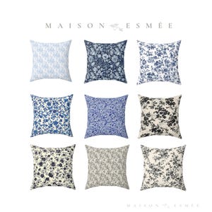 Decorative Pillow Floral Print Accent Pillow Coquette Cottagecore Blue Floral Pillow Toile de Jouy Victorian Romantic