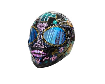 Casco integral de calavera de azúcar, casco de calavera para mujer