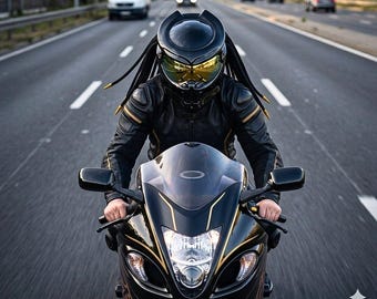 black racing motorcycle helmet picture irl Predator-Inspired Custom Motorcycle Helmet, Full-Face Hand-painted Art  Biker Gear, DOT/ECE Certified