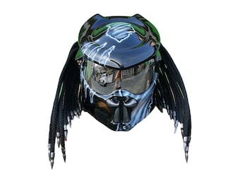 Predator Motorcycle Helmet, Custom Airbrushed Fiberglass, DOT ECE Certified, Cosplay Biker Art