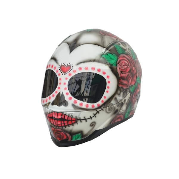 Casco de calavera de azúcar de cara completa, Casco de calavera de mujer, Casco de calavera de niña, Casco personalizado de dama, Casco personalizado de mujer, Casco de calavera de azúcar Activo