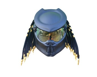 Predator Motorcycle Helmet, Custom Airbrushed Fiberglass, DOT ECE Certified, Cosplay Biker Art