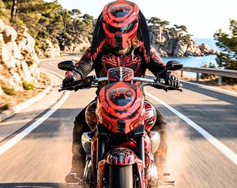 Elmetto Predator, Casco personalizzato, Casco fatto a mano, Casco aerografato, Casco verniciato, Casco moto, Casco Casque, Helmetartthai
