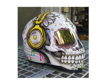 Full-face sugar skull helmet , Women's  skull helmet, Girl skull helmet ,Lady custom helmet ,Women  custom helmet, Sugar skull helmet