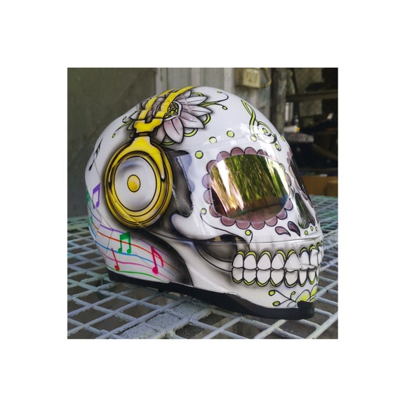 Casco calavera de azúcar de cara completa Casco de Etsy España