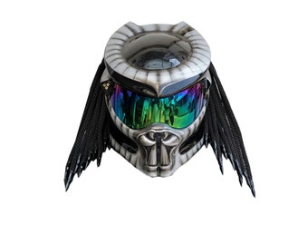 Predator Motorcycle Helmet, Custom Airbrushed Fiberglass, DOT ECE Certified, Biker Cosplay Gift