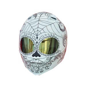 Kask z czaszką cukrową na całą twarz, Kask z czaszką damską, Kask z czaszką dziewczęcą, Kask damski na zamówienie, Kask damski na zamówienie, Kask damski