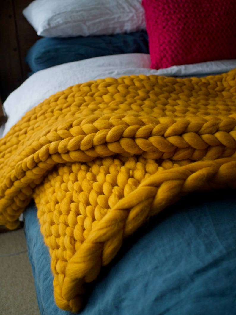 Super Chunky 100 Merino wool blanket Mustard Etsy