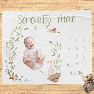 Manta de hitos de ganso, regalo personalizado para baby shower de Silly Goose, manta personalizada, regalo para bebé nuevo, guardería de gansos, accesorio para fotos, género neutro