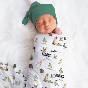Hunting Swaddle Set, Buck and Duck Swaddle Baby Blanket, Personalized Swaddle Blanket, Turkey Hunting Baby Blanket, Hunting Baby